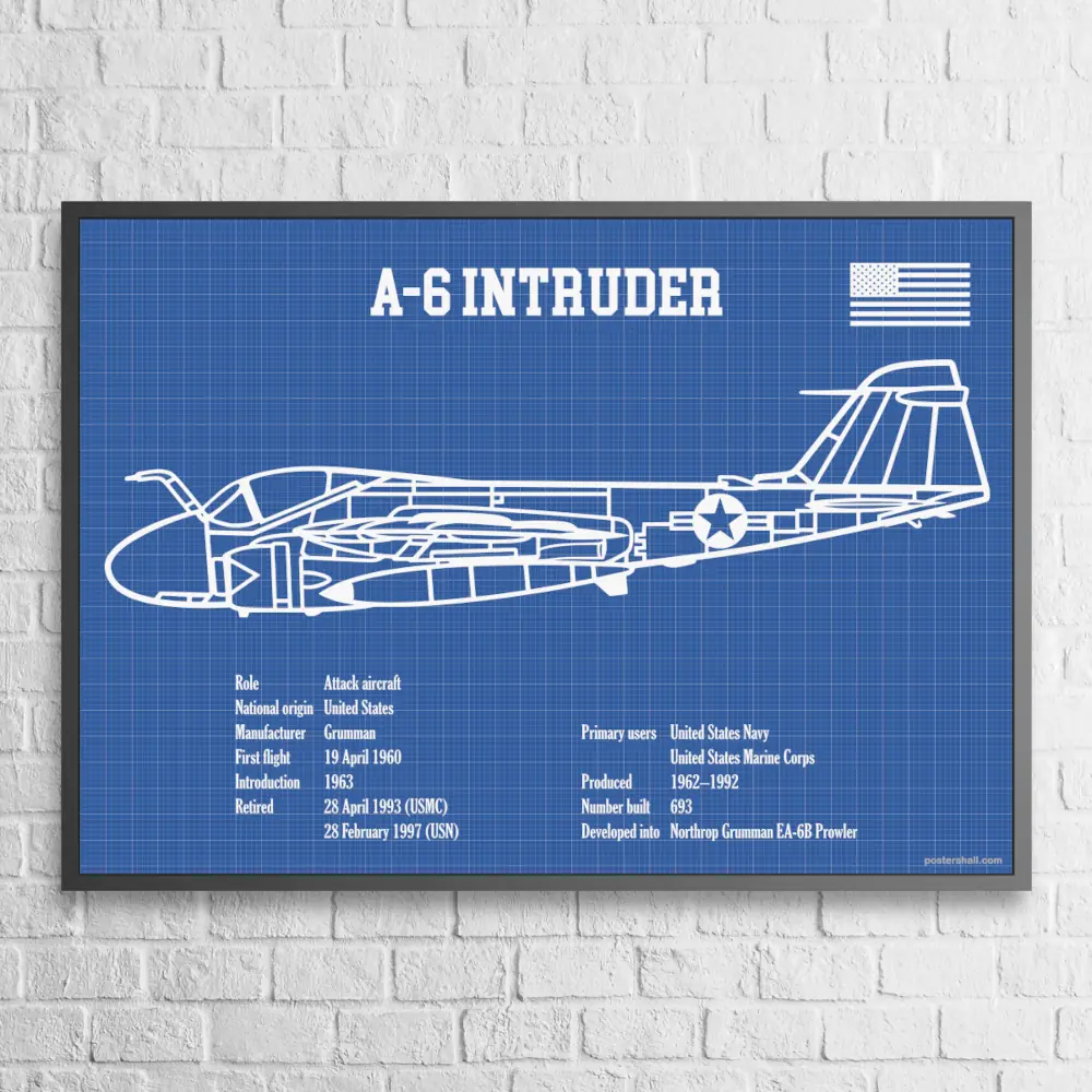 A-6 Intruder Fighter Jet Blueprint Wall Poster - Image 2