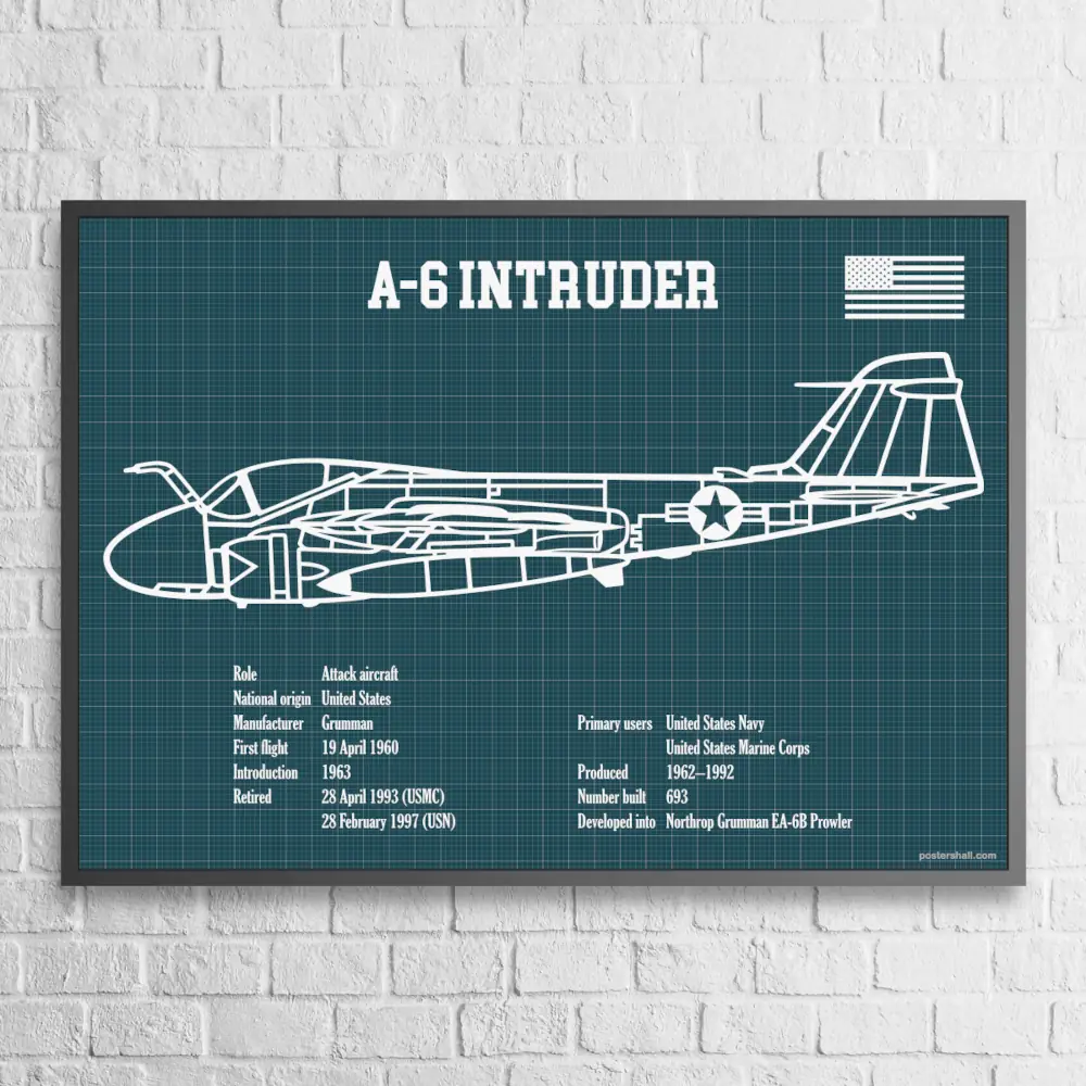 A-6 Intruder Fighter Jet Blueprint Wall Poster - Image 3