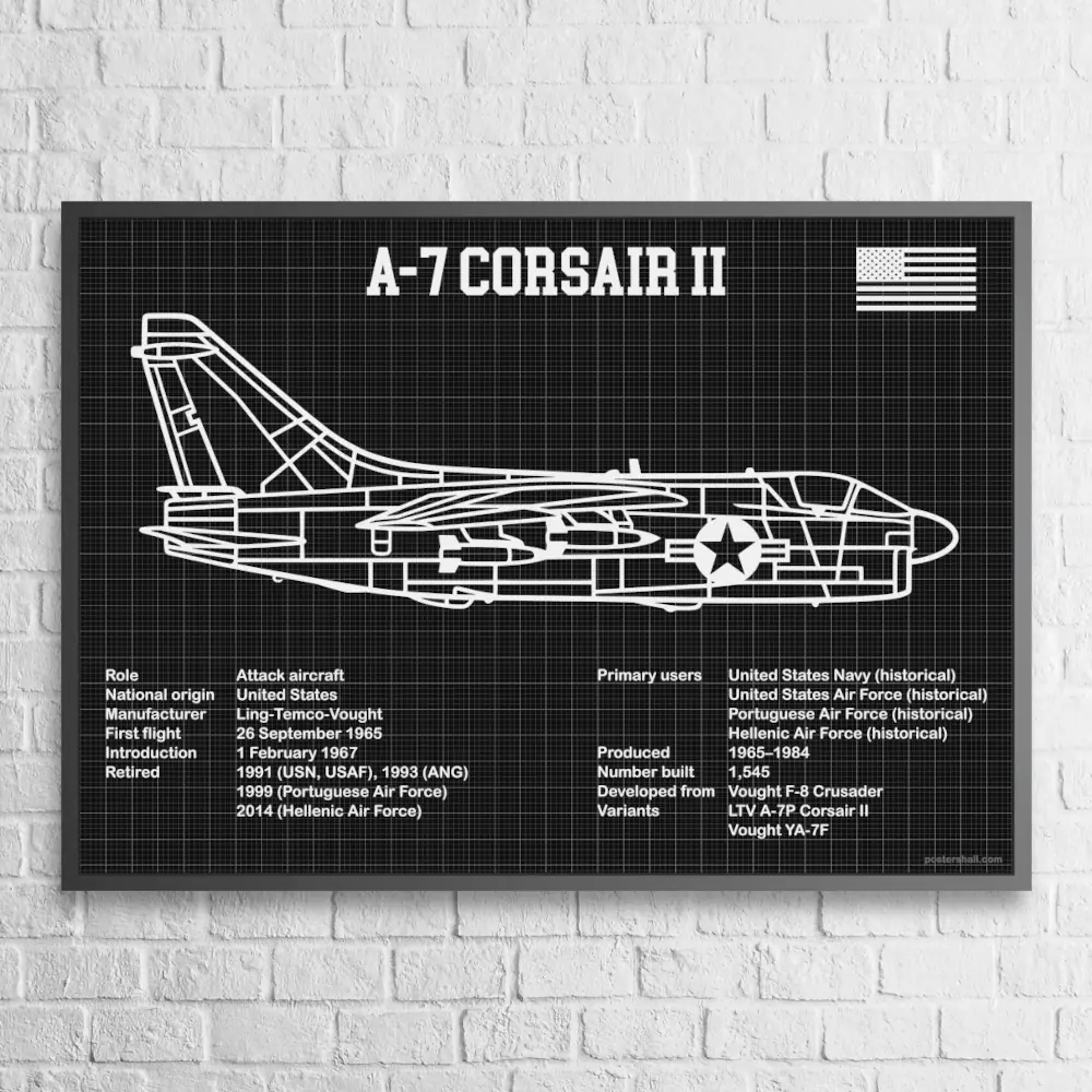 A-7 Corsair II Fighter Jet Blueprint Wall Poster - Image 3