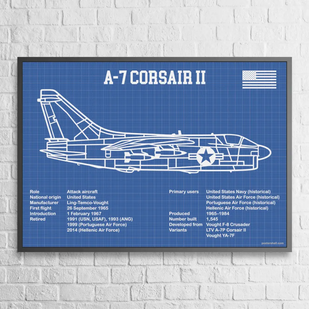 A-7 Corsair II Fighter Jet Blueprint Wall Poster - Image 2