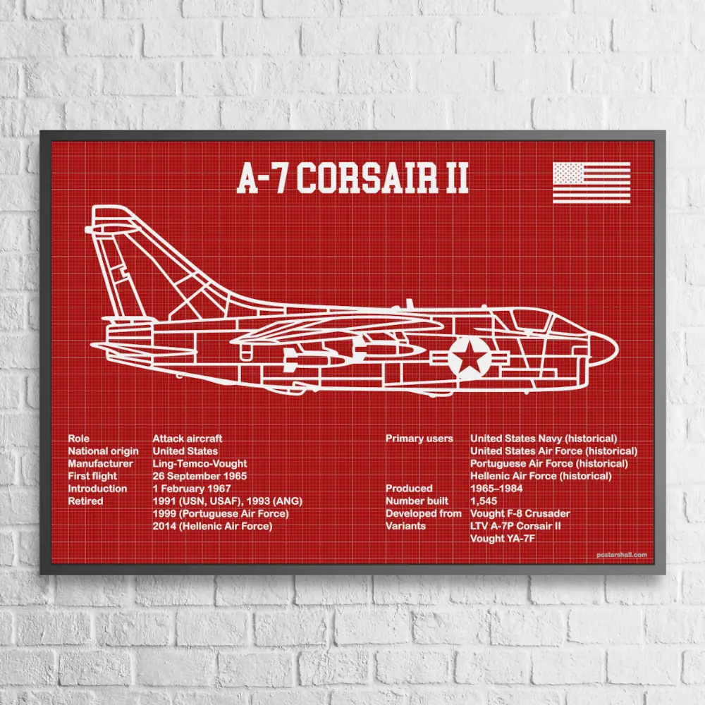 A-7 Corsair II Fighter Jet Blueprint Wall Poster - Image 4