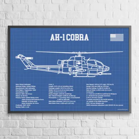 AH 1 Cobra Blueprint Wall Poster