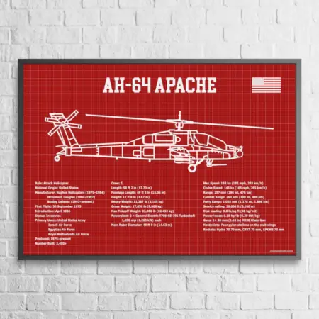 AH 64 Apache Redprint Wall Poster