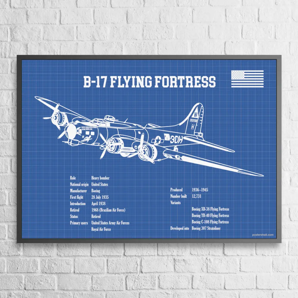B-17 Flying Fortress Airplane Blueprint Wall Poster - Image 2
