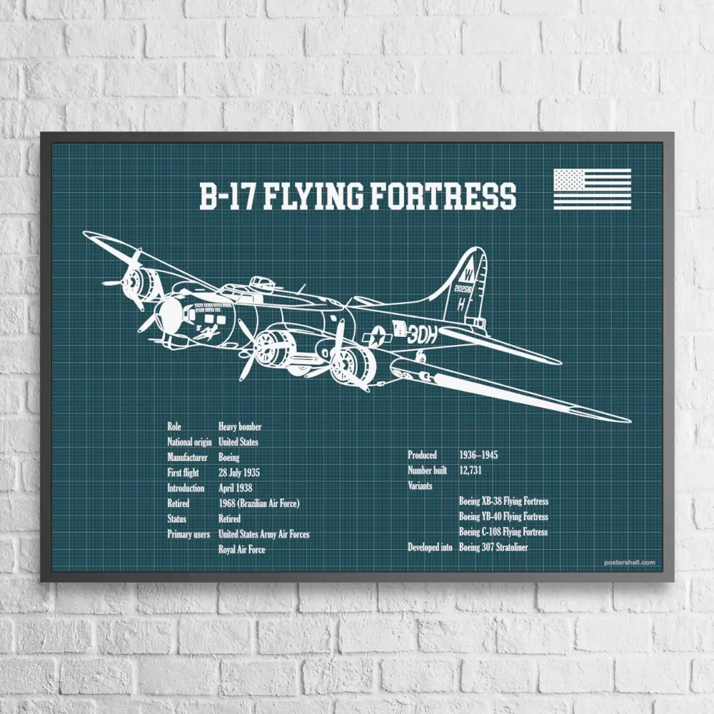 B-17 Flying Fortress Airplane Blueprint Wall Poster - Image 3
