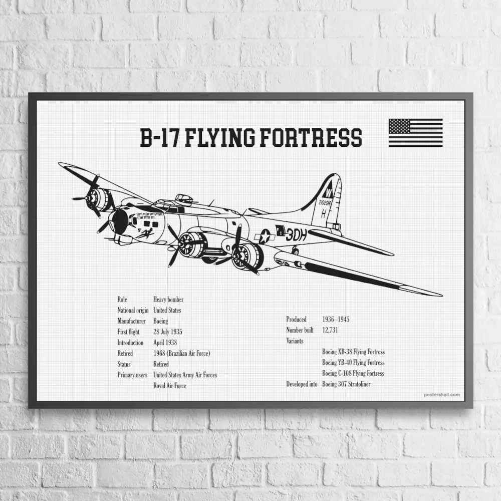 B-17 Flying Fortress Airplane Blueprint Wall Poster - Image 5