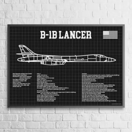B 1B Lancer Bomber Blackprint Wall Poster