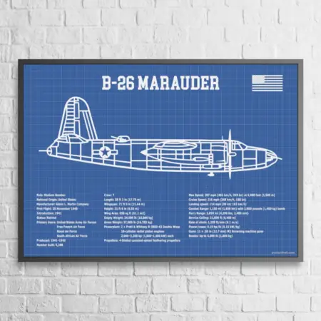 B 26 Marauder Blueprint Wall Poster
