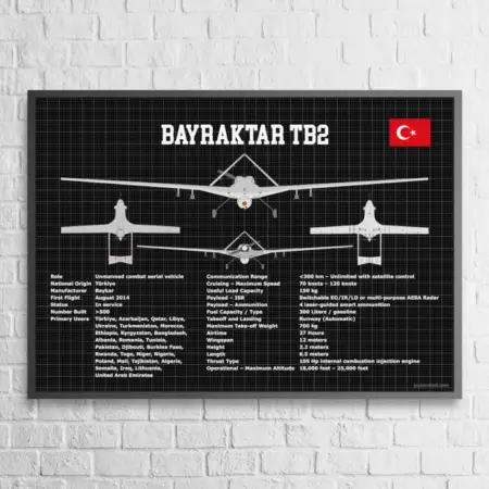 Bayraktar TB2 Military Drone Blackprint Wall Poster