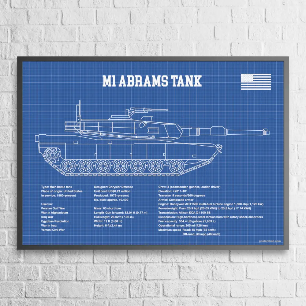 M1 Abrams Tank Blueprint Wall Poster postershall.com