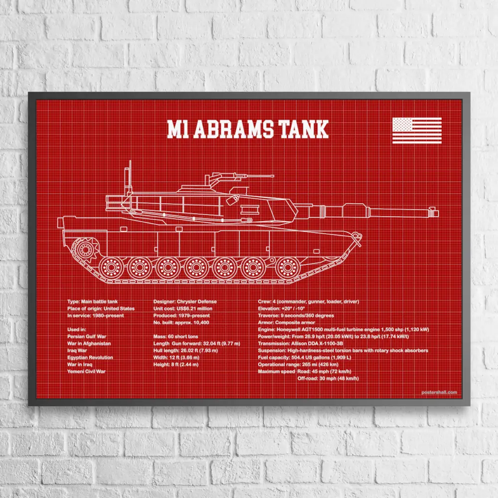 M1 Abrams Tank Blueprint Wall Poster - Image 4