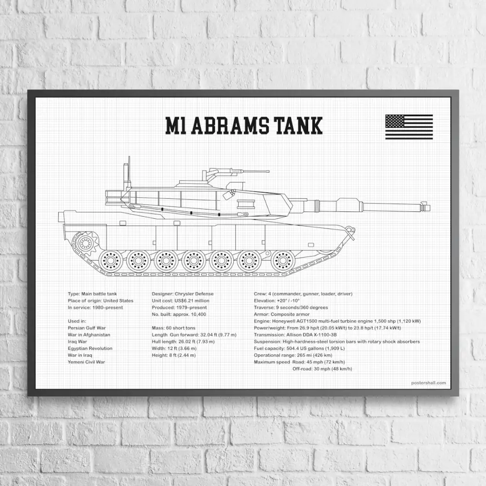 M1 Abrams Tank Blueprint Wall Poster - Image 5