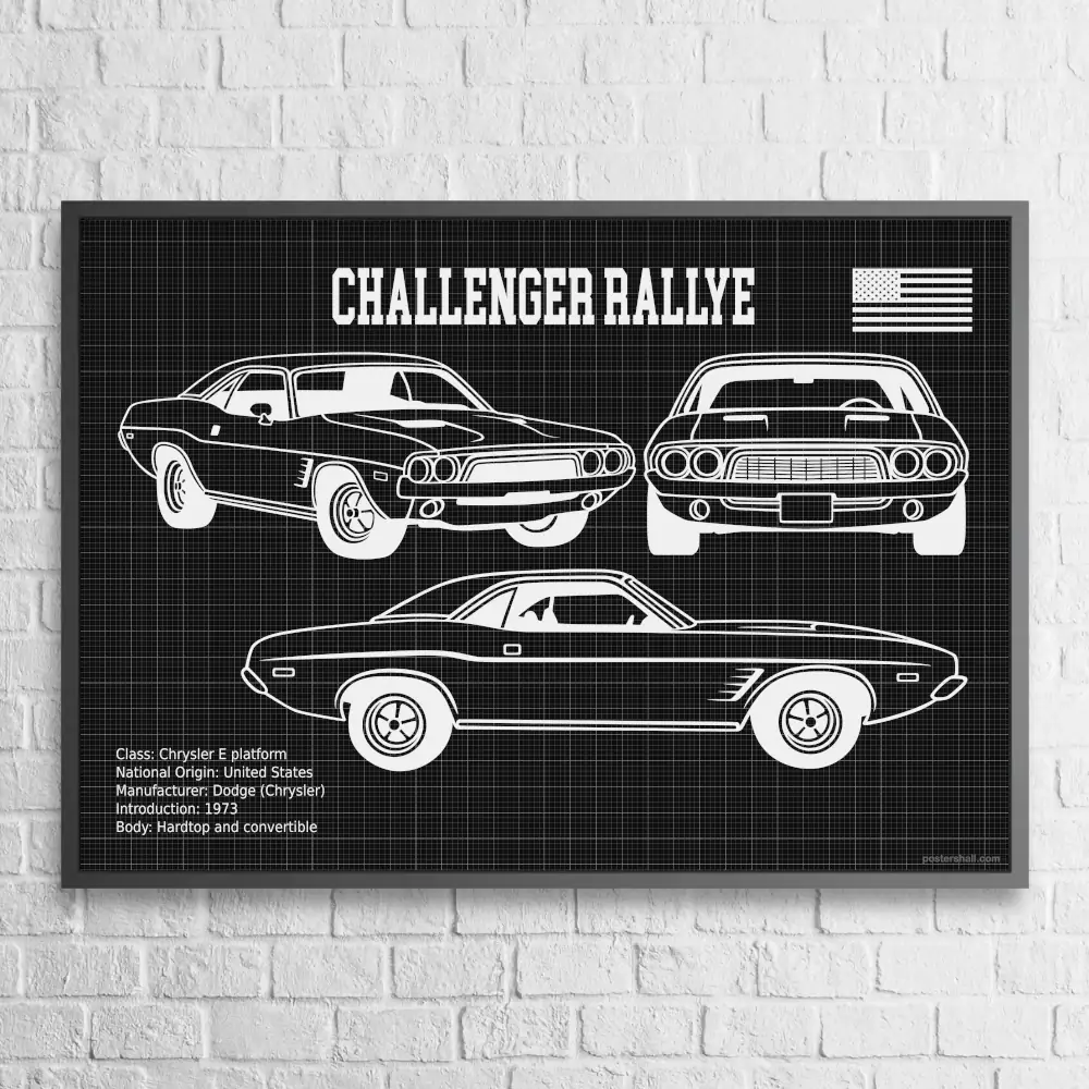Challenger Rallye 1973 Blueprint Wall Poster - Image 2
