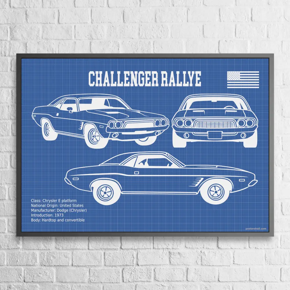 Challenger Rallye 1973 Blueprint Wall Poster - Image 3
