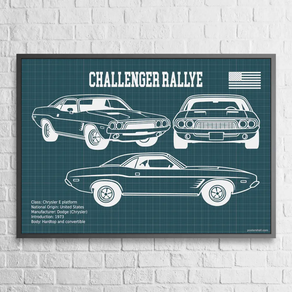 Challenger Rallye 1973 Blueprint Wall Poster