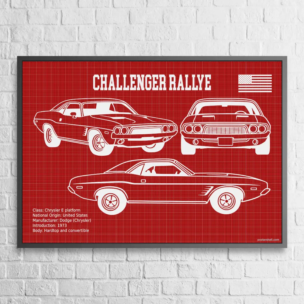 Challenger Rallye 1973 Blueprint Wall Poster - Image 4