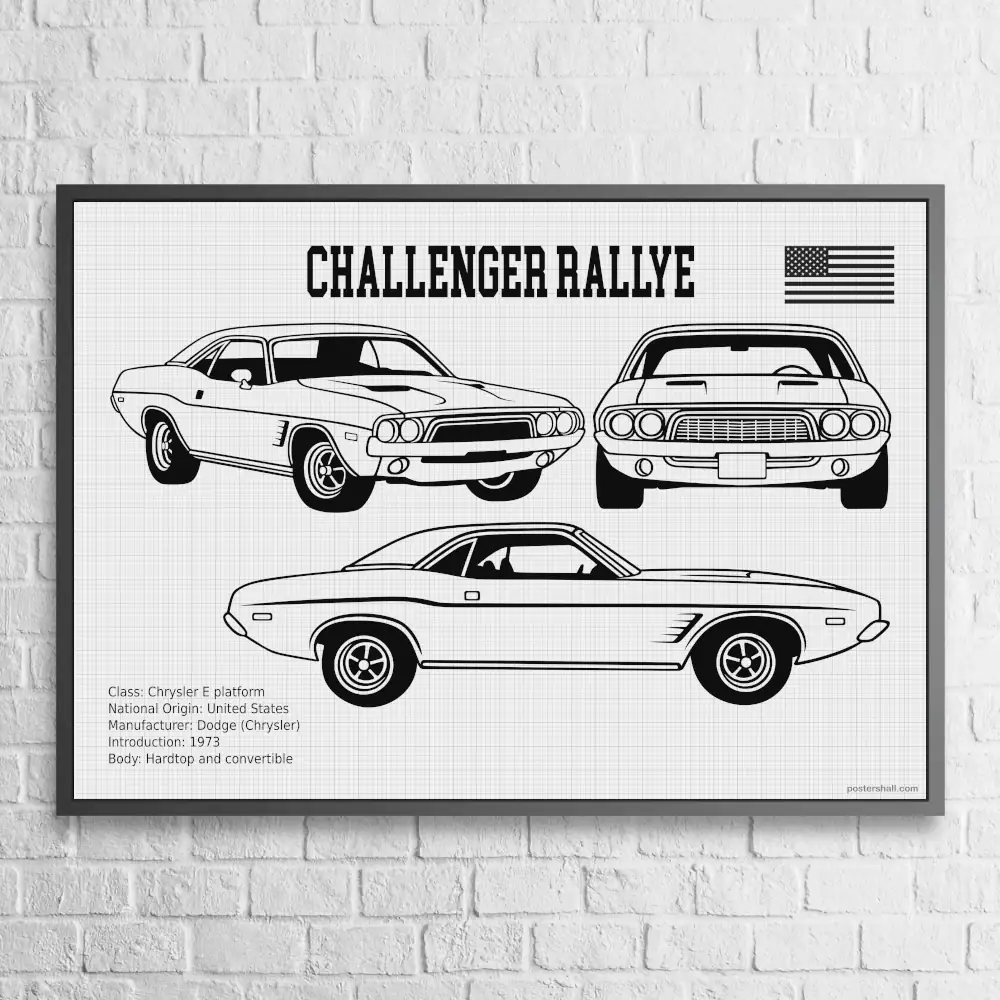 Challenger Rallye 1973 Blueprint Wall Poster - Image 6