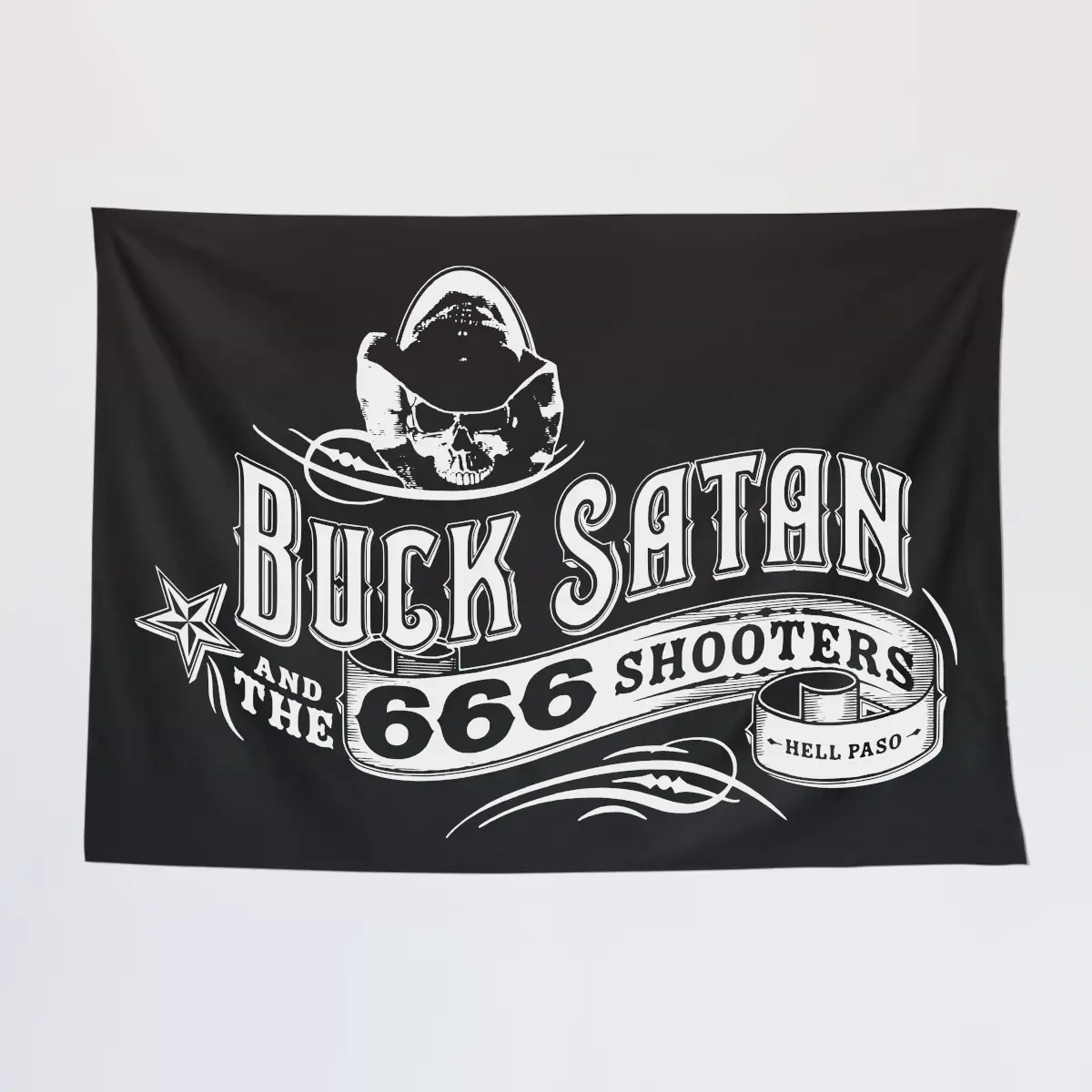 Buck Satan Tapestry, Buck Satan 666 Shooters Tapestry Wall Poster
