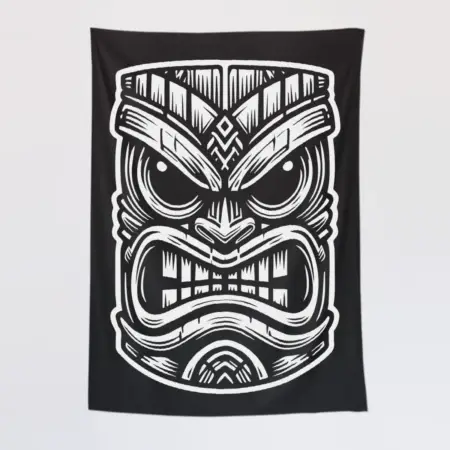 Tiki Mask Tapestry, Tribal Hawaiian Tapestry Wall Poster