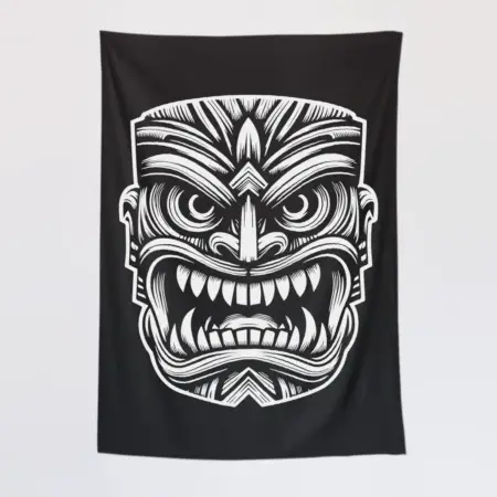 Tiki Mask Tapestry, Tribal Hawaiian Tapestry Wall Poster