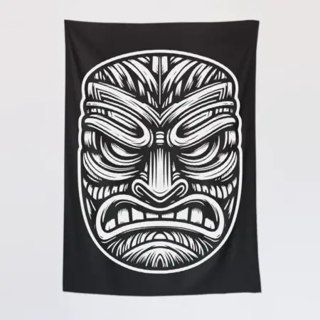 Tiki Mask Tapestry, Tribal Hawaiian Tapestry Wall Poster