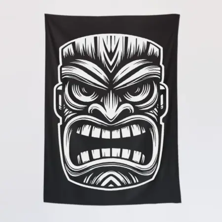 Tiki Mask Tapestry, Tribal Hawaiian Tapestry Wall Poster