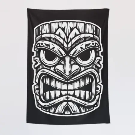 Tiki Mask Tapestry, Tribal Hawaiian Tapestry Wall Poster
